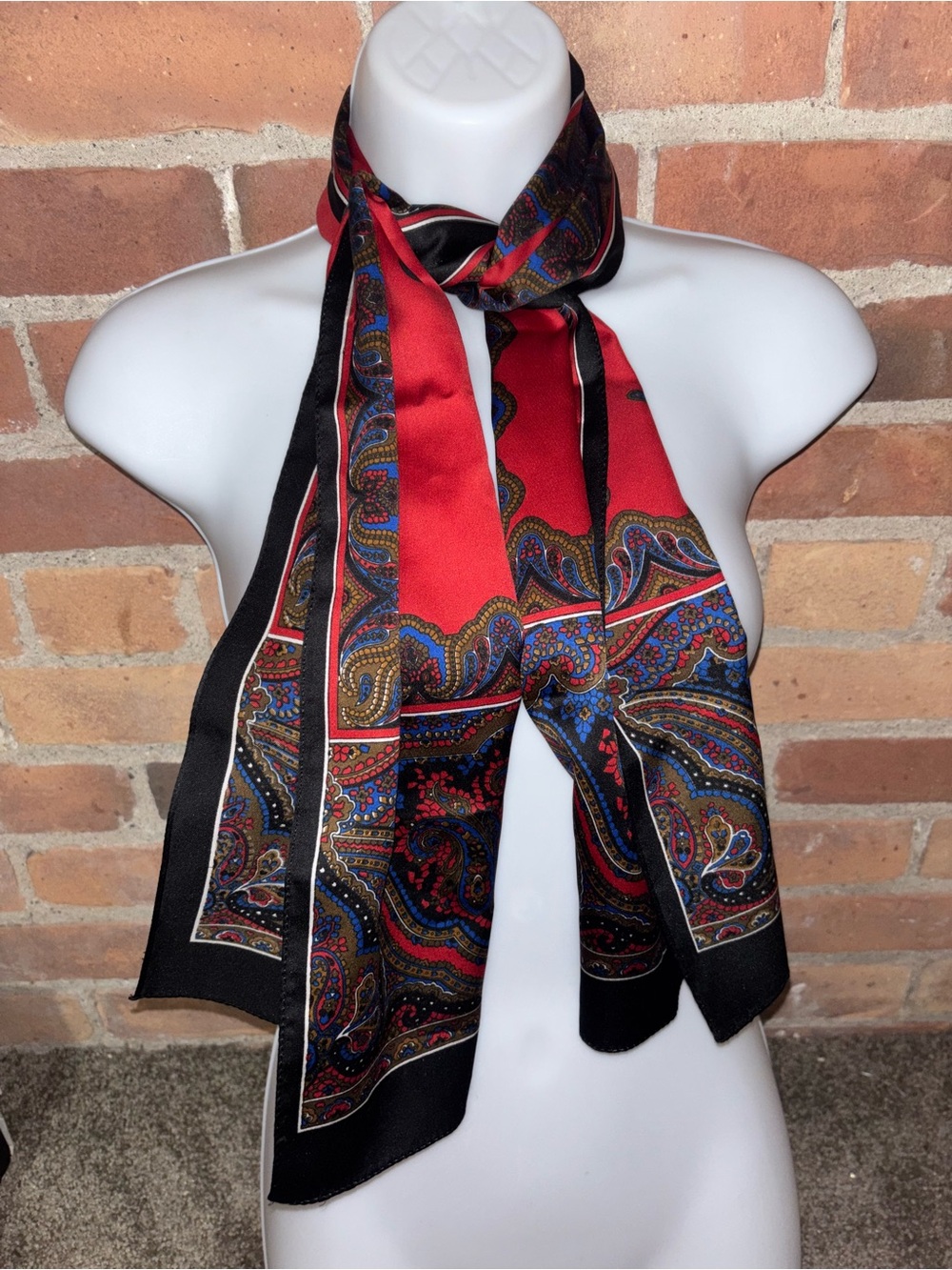 Vibrant Red & Black Paisley Satin Neck or Hair Scarf Wrap